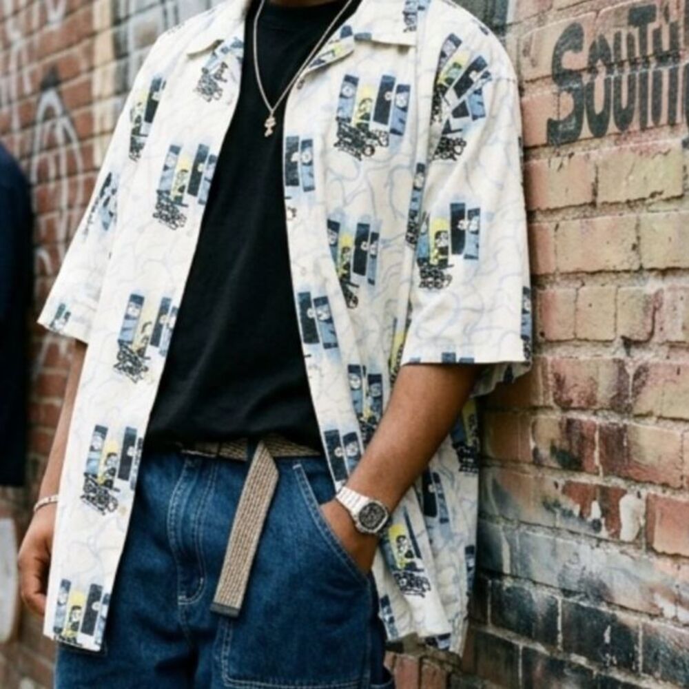 South Pole Logo Button Down All Over Print Vintage 90s Streetwear Shirt XL